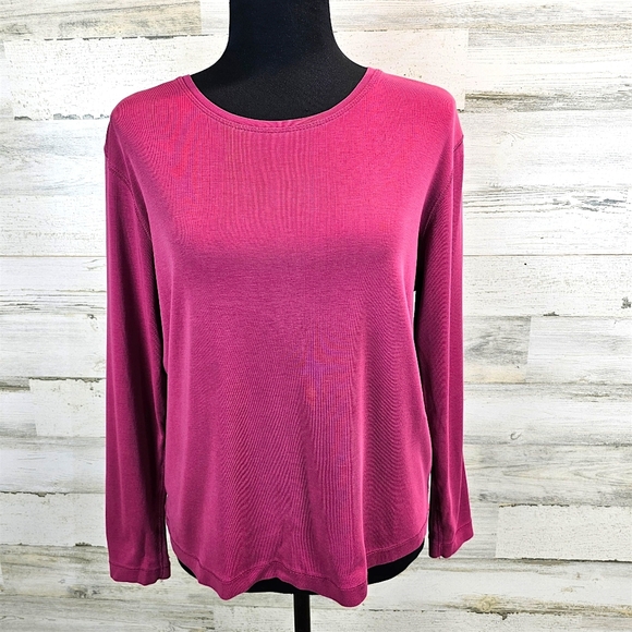 Vintage Kate Hill Supima Cotton Long Sleeve Top LP Magenta 90s Minimalist Fall - Picture 8 of 12